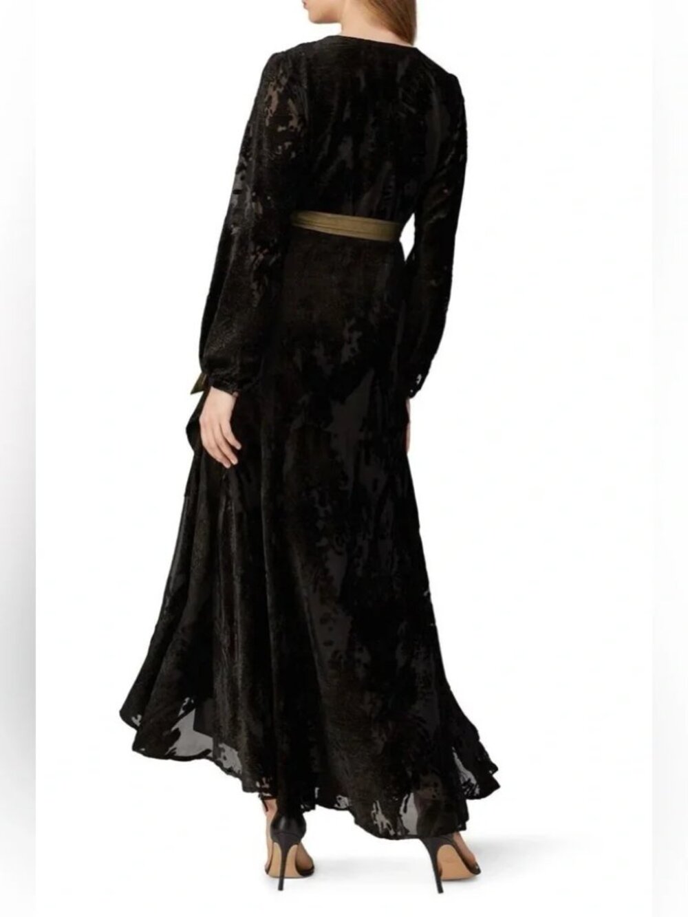 HUTCH Celine Gown Elegant Black Burnout Velvet Maxi Wrap Dress Party Wedding S - Picture 3 of 11